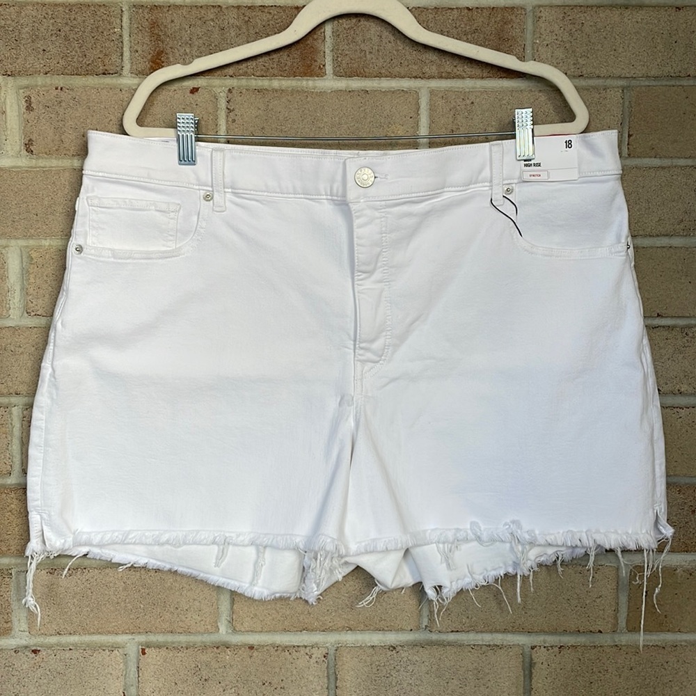 Express White High-Rise Midi Jean Shorts